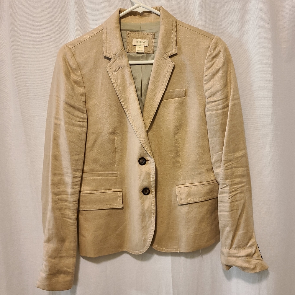 Tan linen J Crew blazer classic fit size 4
